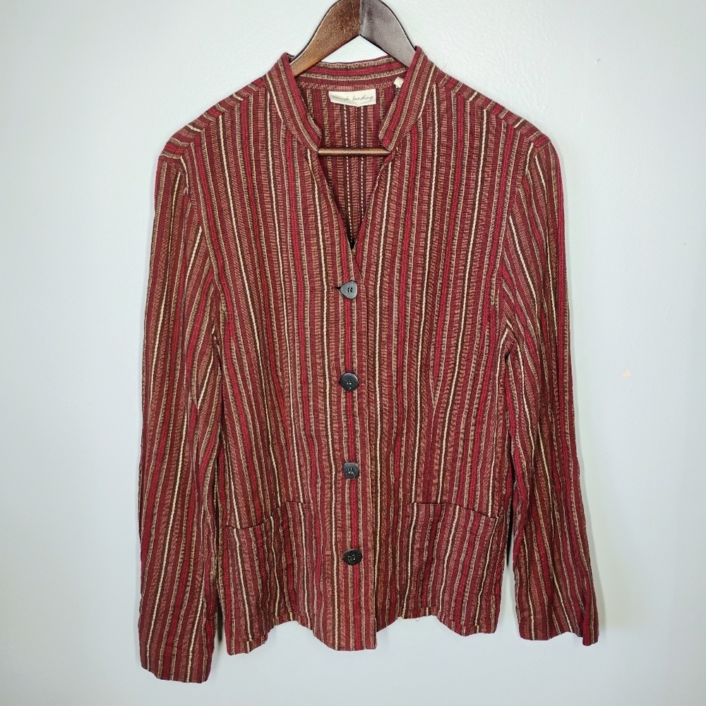 Marsh Landing Striped Linen Blend Button Down Top Lagenlook Artsy Retro Medium